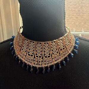 Rose Gold and Blue Indian Choker Necklace